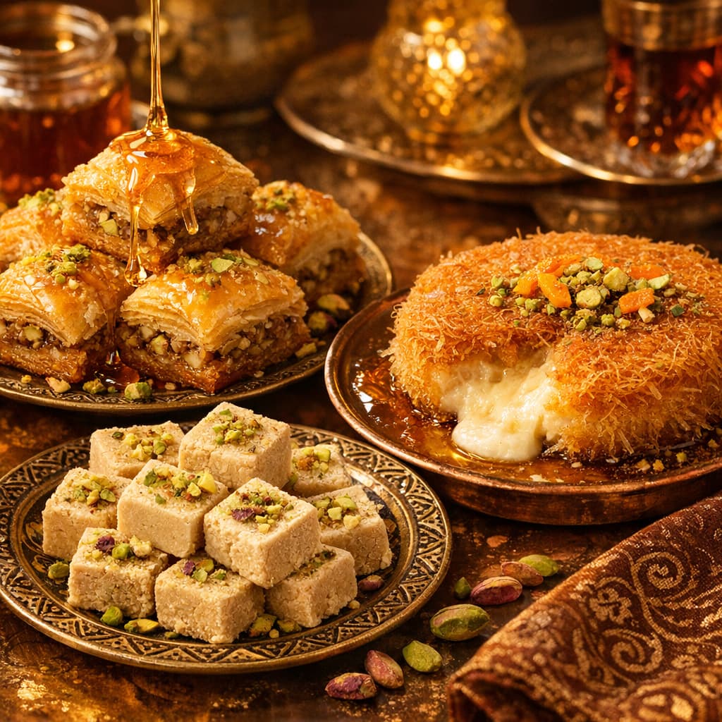 حلويات شرقية - بقلاوة وكنافة وحلاوة بالفستق