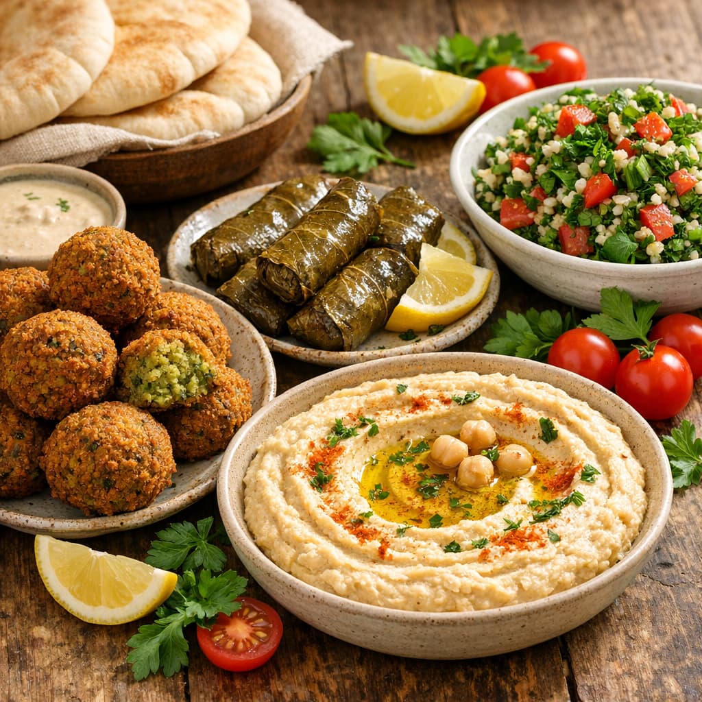 أطباق نباتية شرقية - فلافل وحمص ومحاشي وتبولة